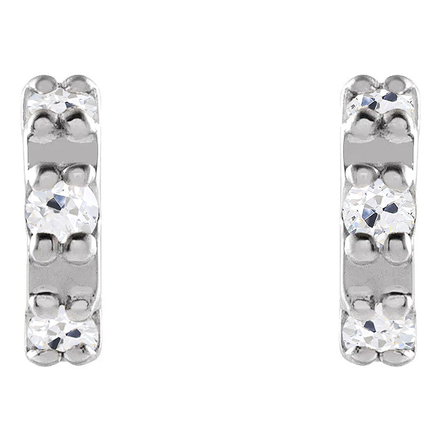 3 Stone Diamond Stud Earrings White Gold Round Old Mine Cut