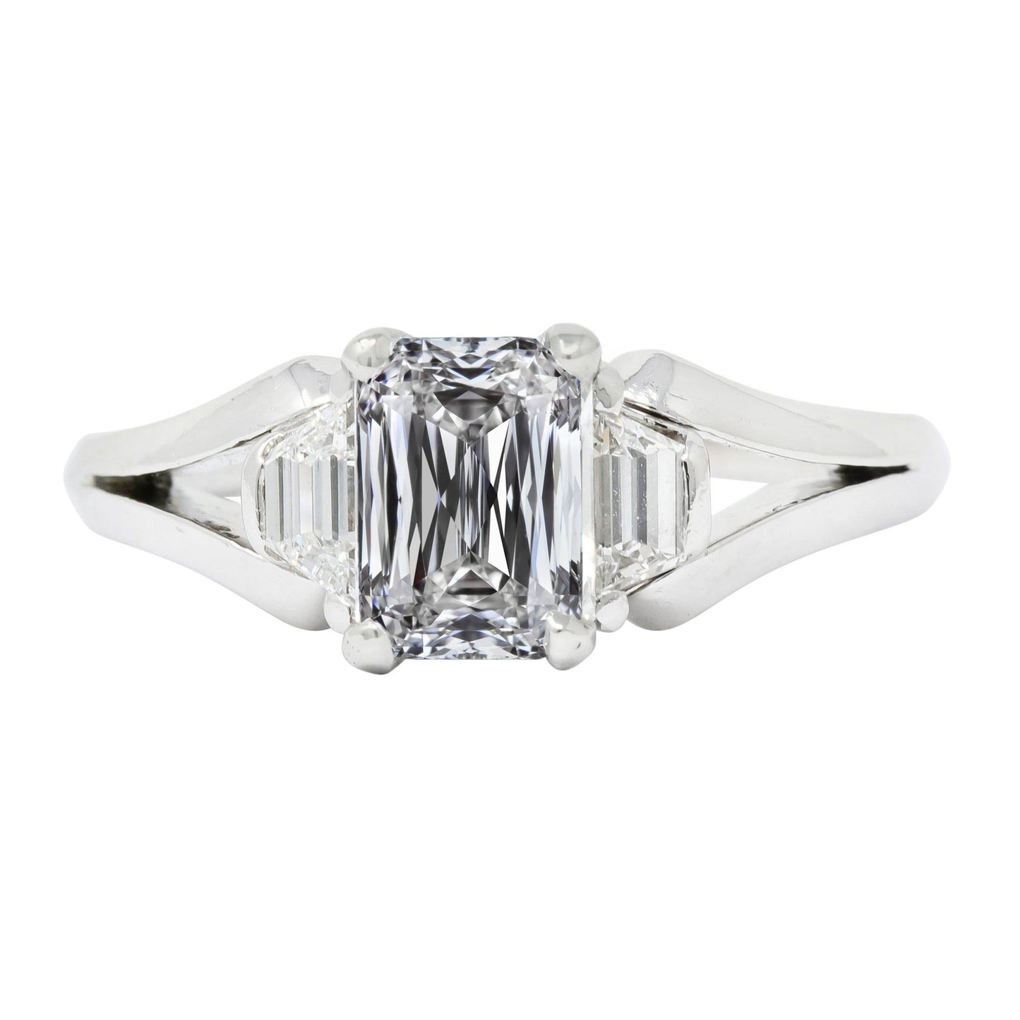 3 Stone Emerald & Trapezoid Diamond Ring