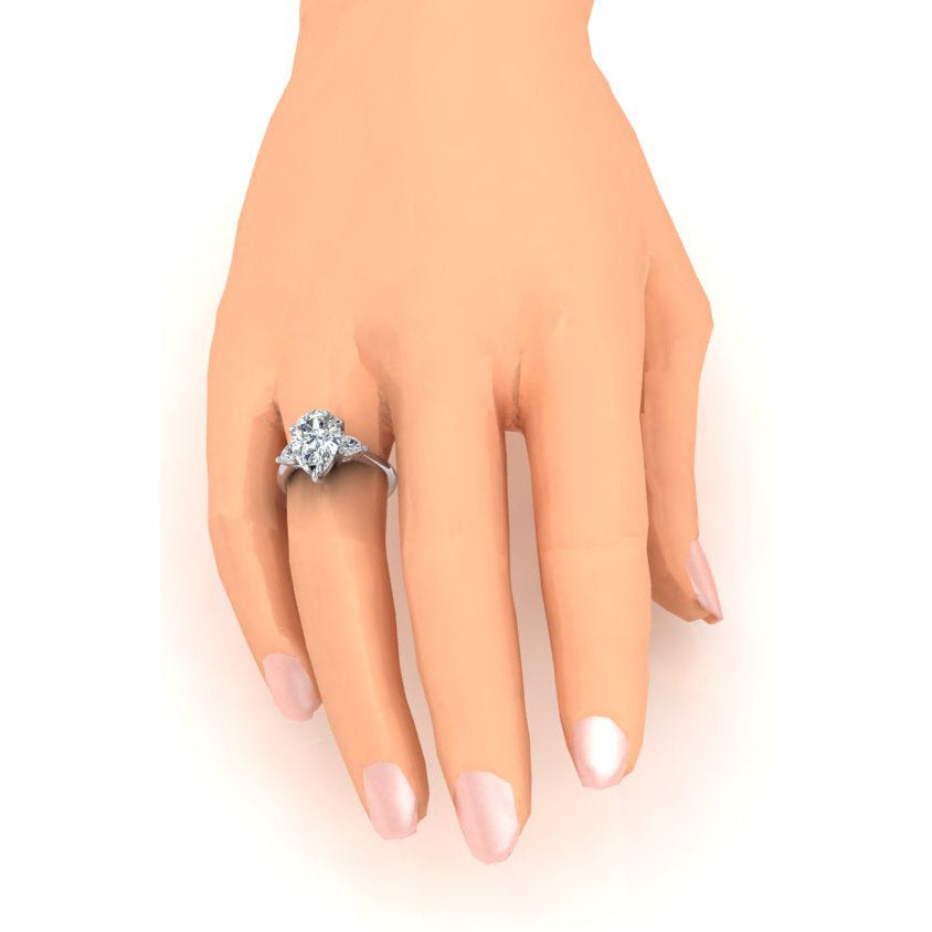 3 Stone Pear Engagement Ring 3.30 Ct. White Gold 14K