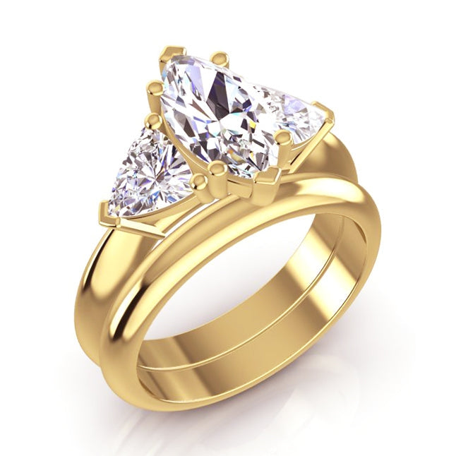 Marquise & Trillion Diamond Engagement Ring Set With Plain Band 2 Ct.