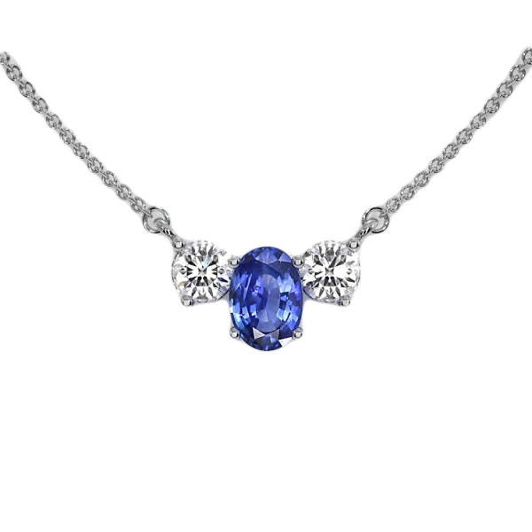 3 Stone Oval Sapphire Diamond Pendant