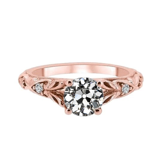 Fancy Sparkling Vintage Style White Gold Weeding Anniversary 3 Stone Ring Round Old European Diamond