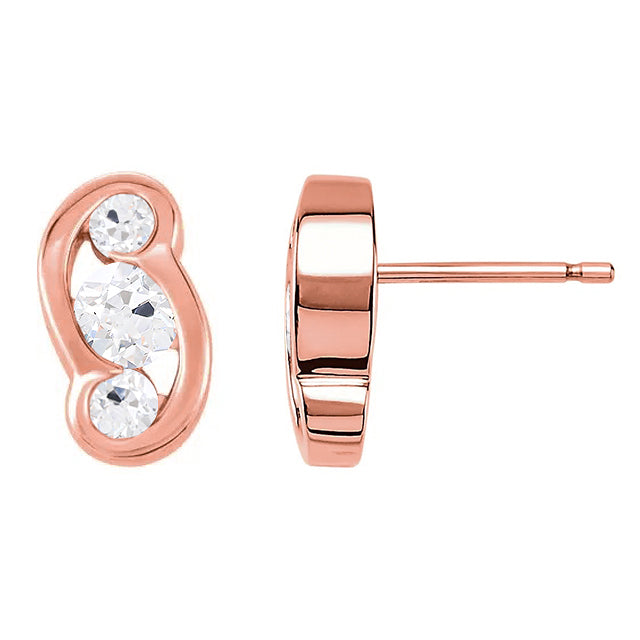 3 Stone Studs 3.25 Ct Old Miner Diamond Earrings