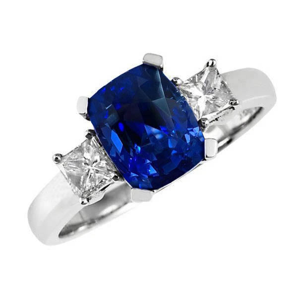 Women Jewelry 3 Stone Style Ceylon Sapphire & Diamonds Ring White Gold