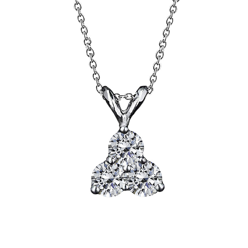 3 Stone Style Lab Grown Diamond Pendant 3.00 Carat Round Cut White Gold 14K