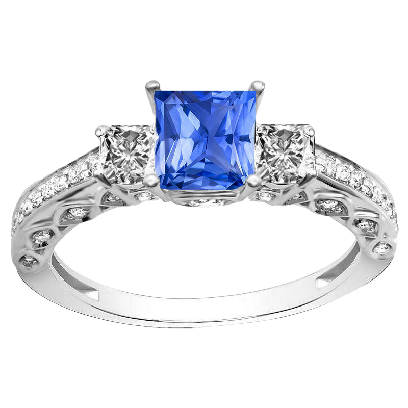 3 Stone Style Light Blue Sapphire Diamond Ring 4.50 Carats