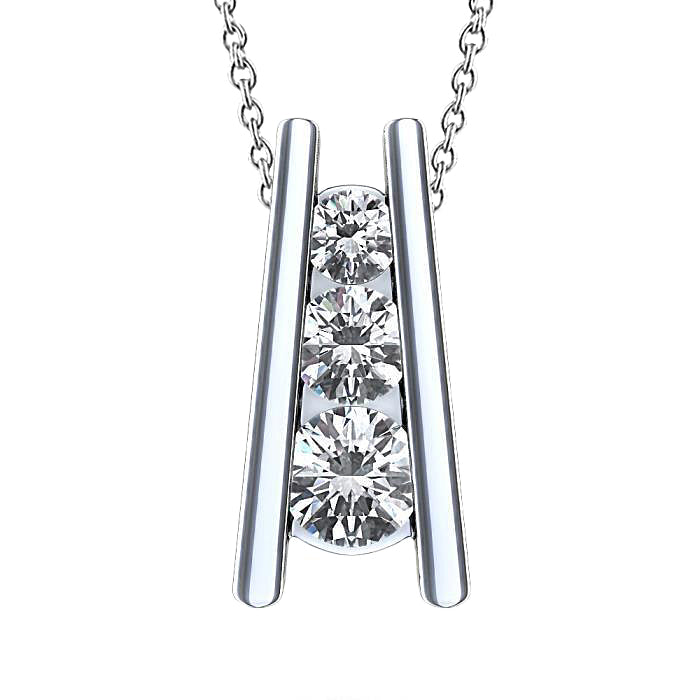 3 Stone Style Pendant Necklace 2.25 Ct. Round Lab Grown Diamonds White Gold 14K