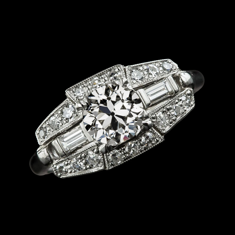 3 Stone Style Old Mine Cut Round Baguette Diamond Ring 3.50 Carats