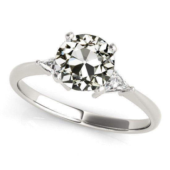 3 Stone Trillion & Round Old Miner Diamond Ring