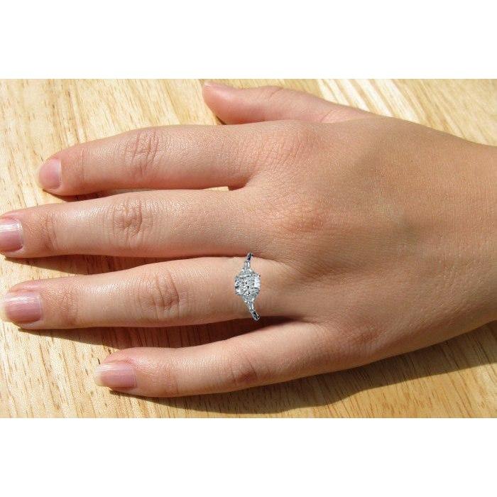 3 Ct Cushion Cut Half Moons Baguette Natural Earth Mined Diamond Ring Excellent Cut 14K