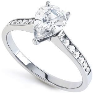 Pear And Round Sparkling Round Cut Unique Solitaire Ring with Accents White Gold Diamond