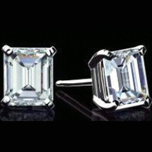 4 Carats Emerald Cut Stud Diamond Women Fine Earring White Gold 14K Stud Earrings