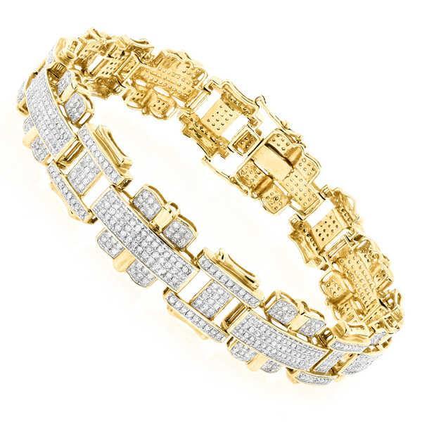 14 Carats Fine Round Cut Diamond Mens Bracelet Yellow Gold 14K Mens Bracelet