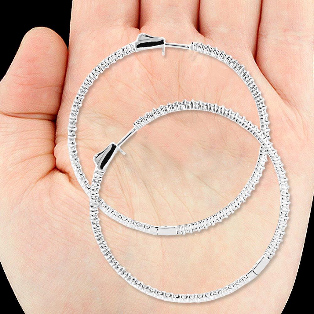 Brilliant Ladies Large Inside Out Diamond Hoop Earrings Shared Prongs