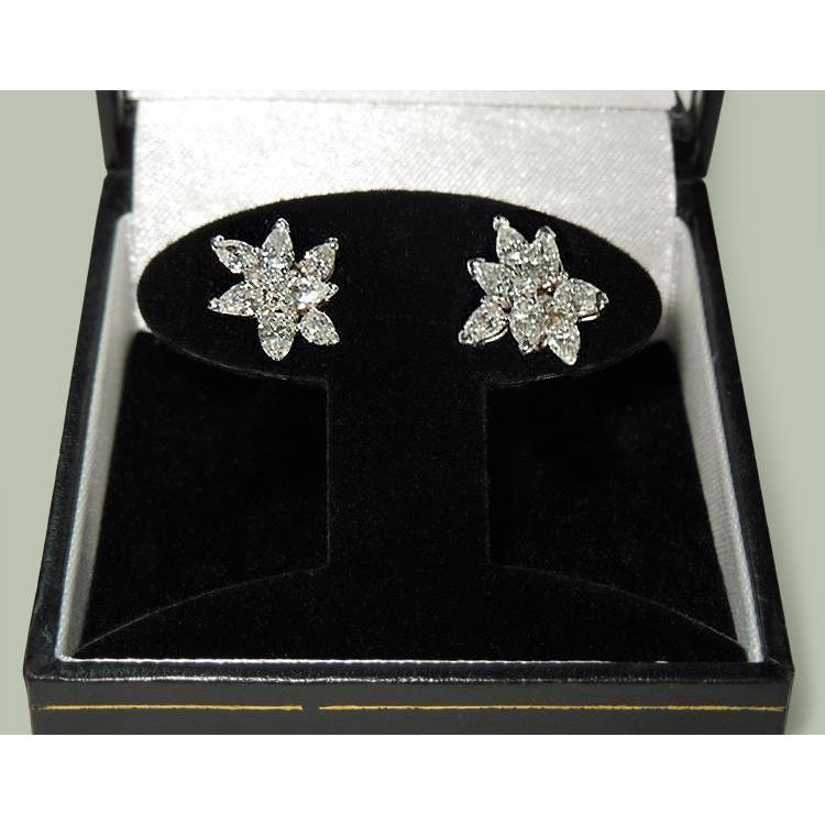 4 Carats Pear Shape Round Diamond Cluster Earrings Gold Cluster Earrings