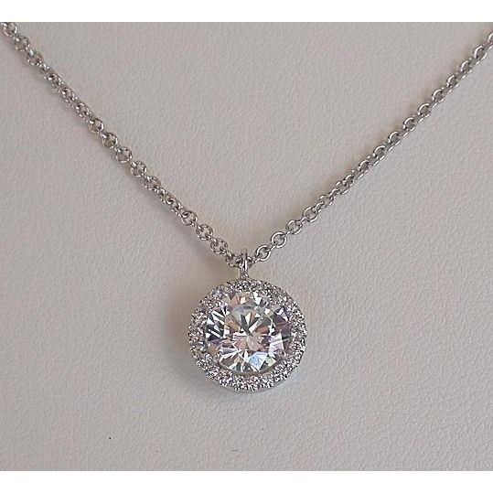 4 Carats Sparkling Round Cut Diamonds Pendant Necklace White Gold 14K Pendant