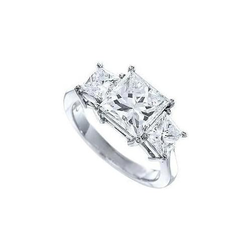 4 Carats Three Stone Princess Cut Diamond Ring Real Three Stone Ring