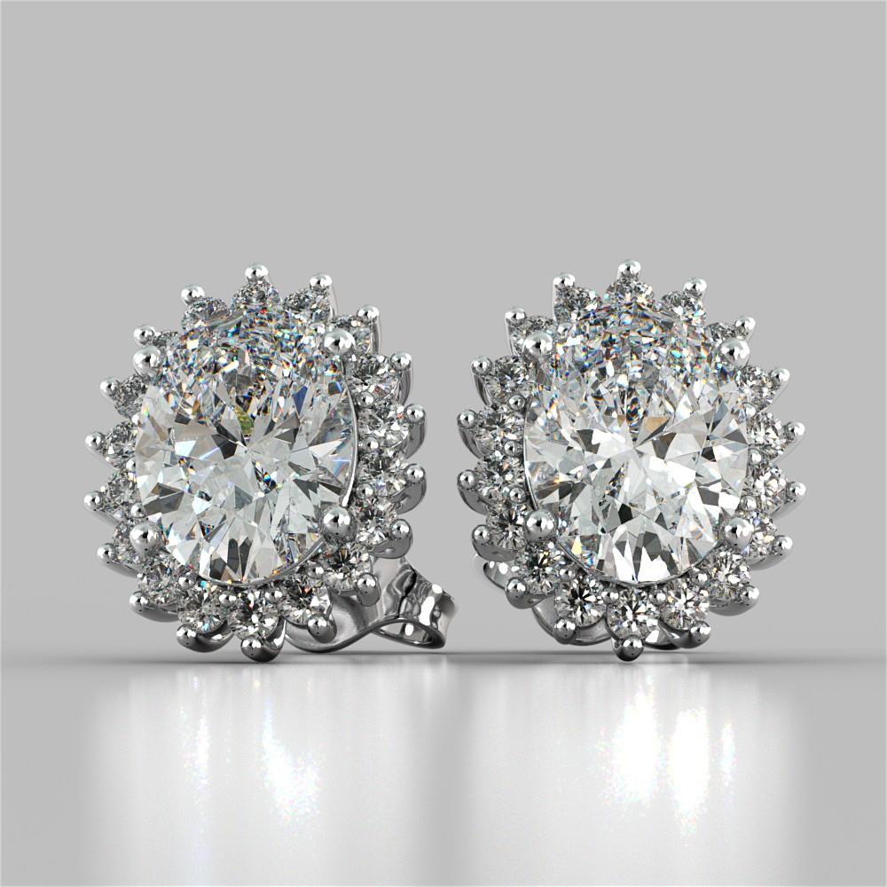 Oval Cut Halo Diamond Stud Earring Diamonds White Gold Halo Stud Earrings