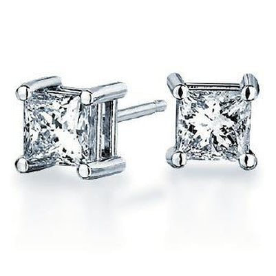Princess Cut Diamond White Gold Stud Earrings