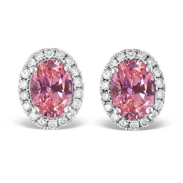 Sparkling Unique Lady’s Pink Sapphire And Diamonds Studs Earrings White Gold
