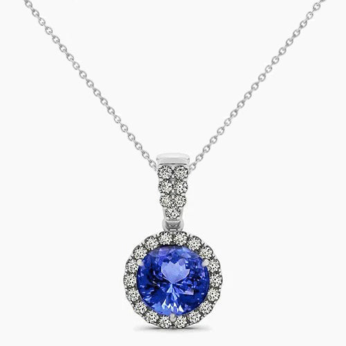 4 Ct Round Cut Tanzanite And Natural Earth Mined Diamonds Pendant Necklace White Gold