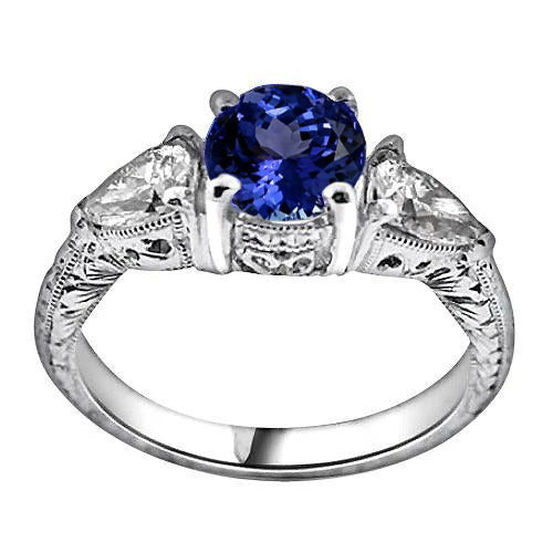 New High Quality Round Tanzanite And Trillion Diamonds 3-Stone Jewelry