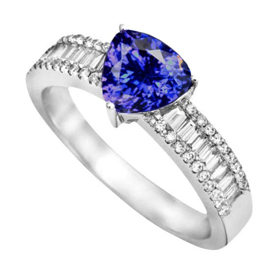 Lady’s Brilliant Trillion Tanzanite Diamonds Engagement Ring White Gold