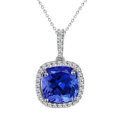 4.25 Ct Tanzanite With Natural Earth Mined Diamonds Pendant Necklace White