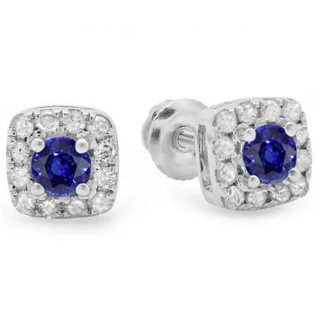 Sri Lanka Blue Sapphire Halo Natural Earth Mined Diamond Stud Earring 4.40 Carat WG 14K