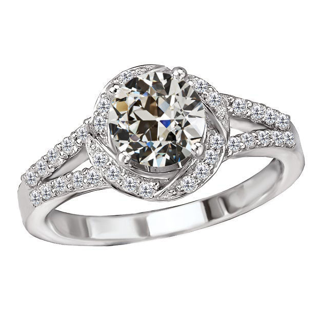 Halo Wedding Ring Old Miner Cut Diamond