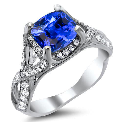 Brilliant Sparkling Sri Lankan Sapphire With Diamonds Ring White Gold