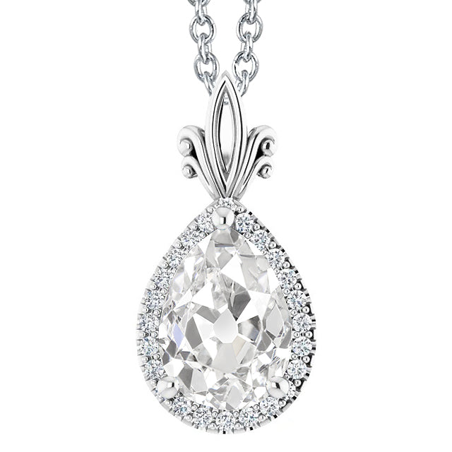 Women’s Halo Diamond Pendant Pear Old Cut