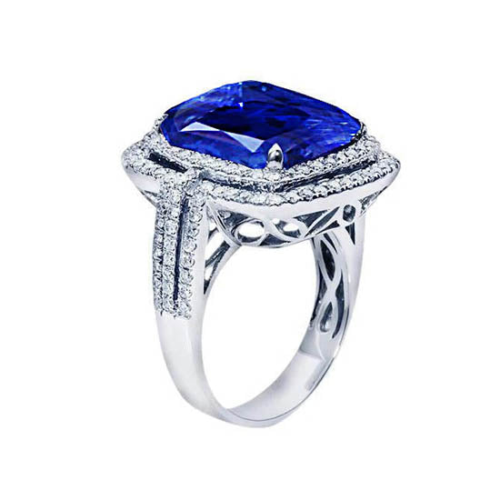 4.51 Ct Cushion Ceylon Blue Sapphire And Round Natural Earth Mined Diamond Engagement Ring