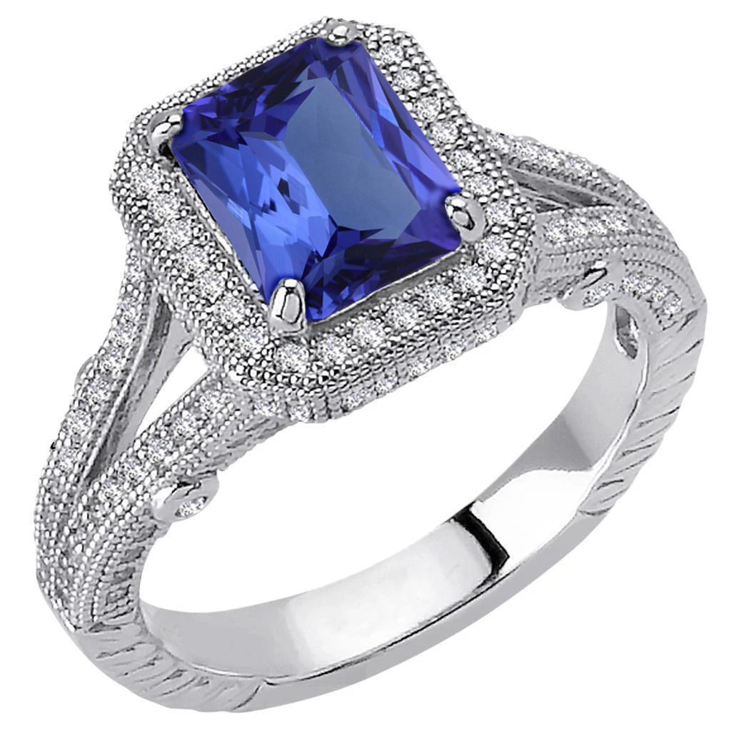 New Stylish Diamonds Tanzanite Antique Style Ring Gold White
