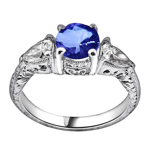 Ladies Wedding Ring Sri Lanka Sapphire Trillion Diamonds 3-Stone Gemstone Ring