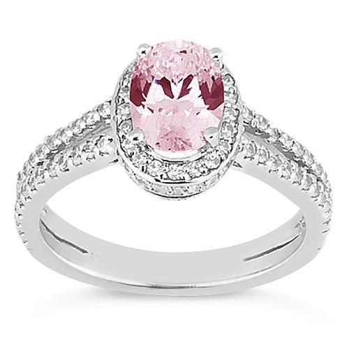 Brilliant Prong Setting Halo Pink Gemstone Oval Diamond Gemstone Ring