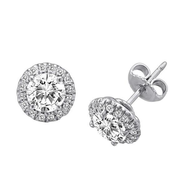 Round Brilliant Cut Diamonds Halo Women Studs Earring White Gold