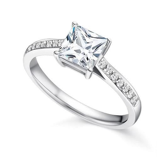 New Amazing Sparkling Solitaire Ring with Accents White Gold Diamond