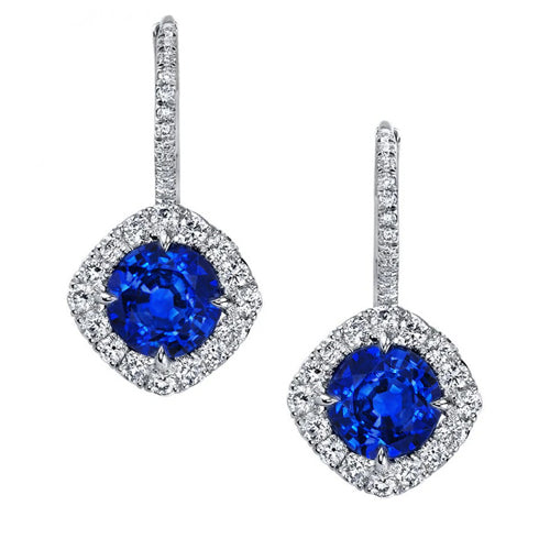 Round Gorgeous fancy Ceylon Sapphire And Diamond Dangle Earring