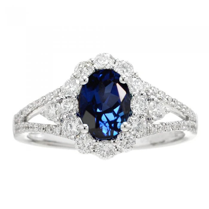 Best Stylish Females Oval Ceylon Sapphire And Diamond Wedding Ring White Gold