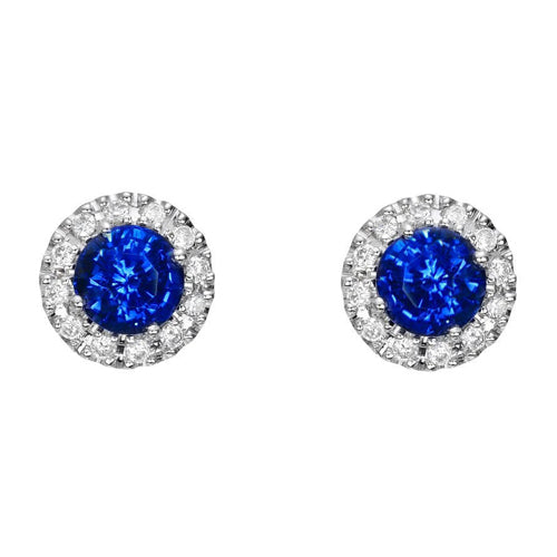 Elegant Woman's Round Ceylon Sapphire And Diamond Cluster Earring