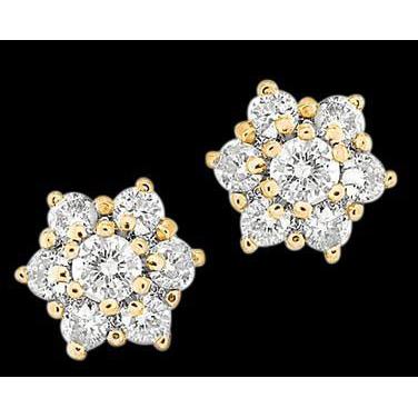 Lady’s Diamond Yellow Gold Stud Earring Pair Round