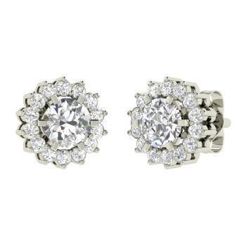 4.20 Carats Prong Set Round Cut Diamonds Studs Halo Earrings Gold White Studs- Halo