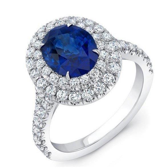 Solitaire With Accent Sapphire Diamonds Ring White Gold Gemstone Ring