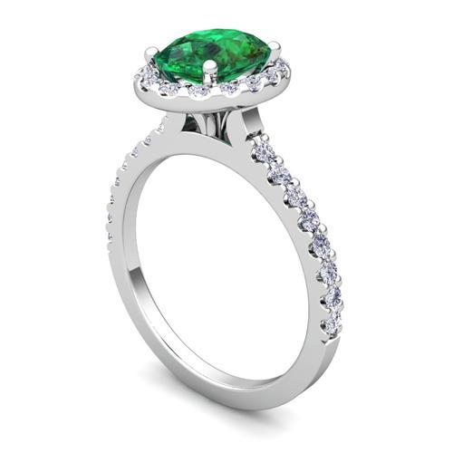 High Quality Green Emerald And Diamond Gemstone Ring