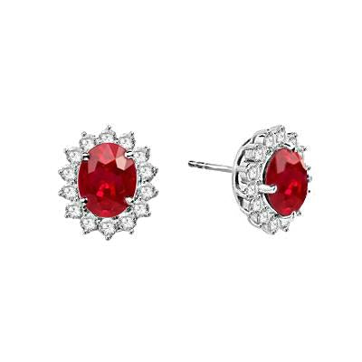 Lady’s great style Red Aaa Ruby With Vvs1 Diamonds Studs Earrings Gold