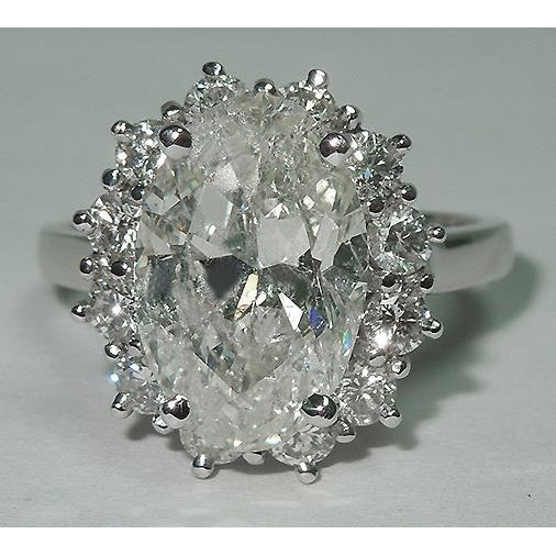 Big Oval Flower Style Diamond Halo Ring 4.75 Carats Women White Gold 14K Jewelry Halo Ring