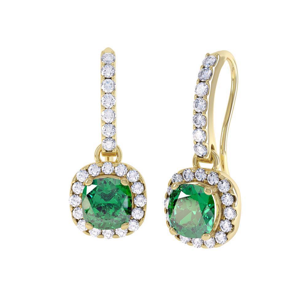 Antique Lady’s Green Emerald With Diamonds Dangle Yellow Gold Gemstone Earring