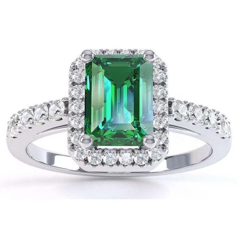 New Prong Set Emerald And Diamonds Wedding Ring White Gold Gemstone Ring