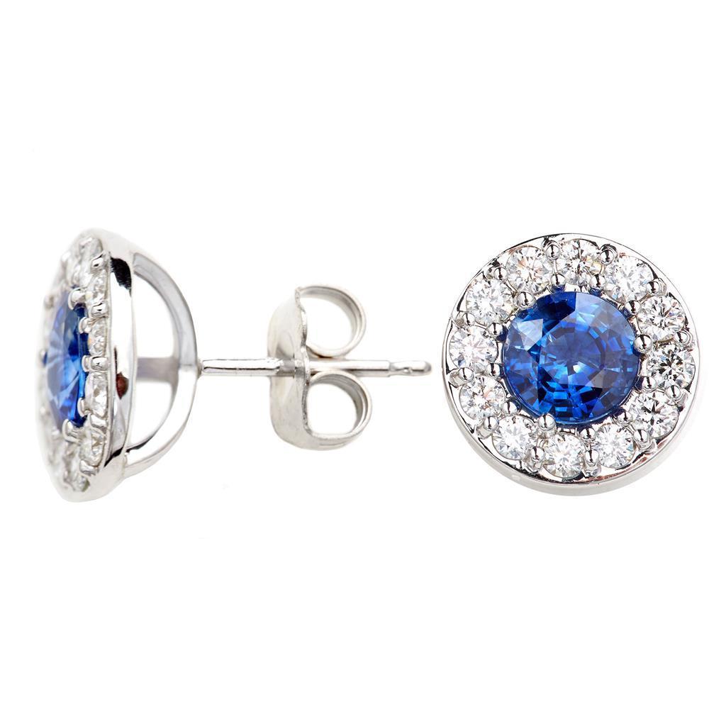 High Quality Fancy Sparkling Brilliant Cut Ceylon Blue Sapphire And Diamonds Studs Halo Earring Gemstone Earring